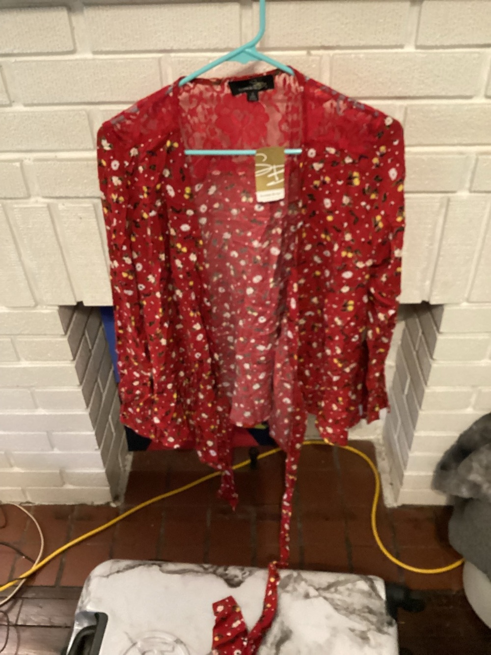 Suzanne Betro Red Floral Tie-Front Blouse